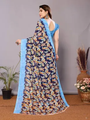 Show details for Printed Daily Wear Georgette Saree (Blue) Picture of Printed Daily Wear Georgette Saree (Blue)