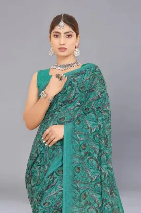 Show details for Printed Daily Wear Georgette Saree (Green) Picture of Printed Daily Wear Georgette Saree (Green)
