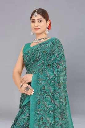 Show details for Printed Daily Wear Georgette Saree (Green) Picture of Printed Daily Wear Georgette Saree (Green)