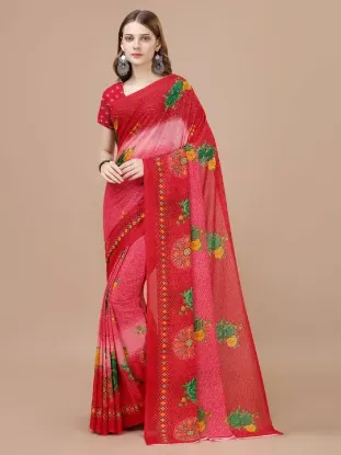 Show details for Floral Print, Printed Daily Wear Georgette Saree (Red) Picture of Floral Print, Printed Daily Wear Georgette Saree (Red)