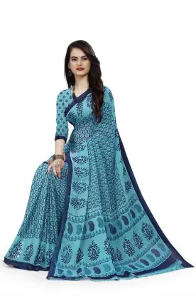 Show details for Printed Daily Wear Georgette Saree blue Picture of Printed Daily Wear Georgette Saree blue