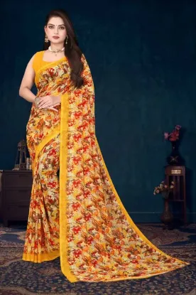 Show details for Printed Daily Wear Georgette Saree (Yellow) Picture of Printed Daily Wear Georgette Saree (Yellow)