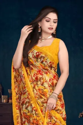 Show details for Printed Daily Wear Georgette Saree (Yellow) Picture of Printed Daily Wear Georgette Saree (Yellow)