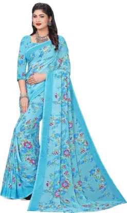 Show details for Floral Print Bollywood Georgette Saree (Light Blue) Picture of Floral Print Bollywood Georgette Saree (Light Blue)