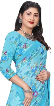 Show details for Floral Print Bollywood Georgette Saree (Light Blue) Picture of Floral Print Bollywood Georgette Saree (Light Blue)