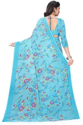Show details for Floral Print Bollywood Georgette Saree (Light Blue) Picture of Floral Print Bollywood Georgette Saree (Light Blue)