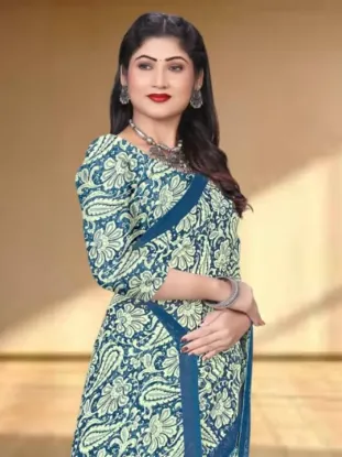 Show details for Floral Print Daily Wear Georgette Saree (Green) Picture of Floral Print Daily Wear Georgette Saree (Green)