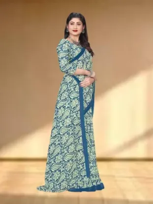 Show details for Floral Print Daily Wear Georgette Saree (Green) Picture of Floral Print Daily Wear Georgette Saree (Green)