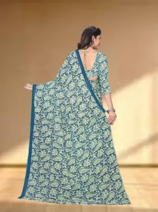Show details for Floral Print Daily Wear Georgette Saree (Green) Picture of Floral Print Daily Wear Georgette Saree (Green)