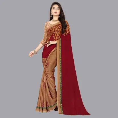 Show details for Floral Print Daily Wear Georgette Saree (Beige) Picture of Floral Print Daily Wear Georgette Saree (Beige)