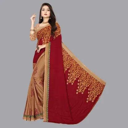 Show details for Floral Print Daily Wear Georgette Saree (Beige) Picture of Floral Print Daily Wear Georgette Saree (Beige)