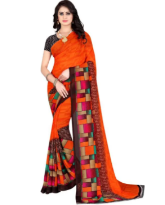 Show details for Printed Daily Wear Georgette Saree (Orange) Picture of Printed Daily Wear Georgette Saree (Orange)