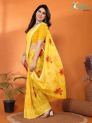 Show details for Floral Print Daily Wear Georgette Saree (Yellow) Picture of Floral Print Daily Wear Georgette Saree (Yellow)