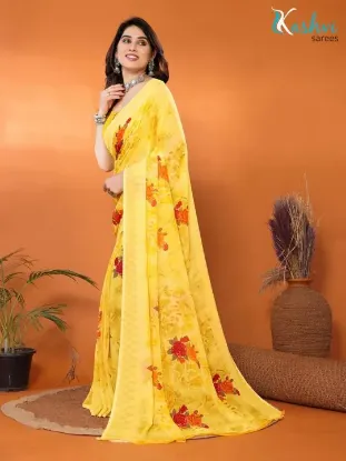 Show details for Floral Print Daily Wear Georgette Saree (Yellow) Picture of Floral Print Daily Wear Georgette Saree (Yellow)