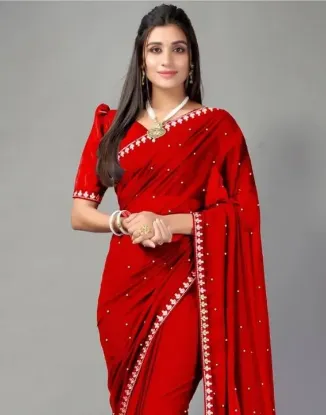 Show details for Solid/Plain, Woven, Embellished, Embroidered Daily Wear Lycra Blend Saree (Red) Picture of Solid/Plain, Woven, Embellished, Embroidered Daily Wear Lycra Blend Saree (Red)
