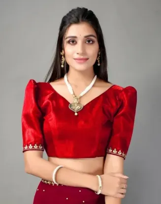 Show details for Solid/Plain, Woven, Embellished, Embroidered Daily Wear Lycra Blend Saree (Red) Picture of Solid/Plain, Woven, Embellished, Embroidered Daily Wear Lycra Blend Saree (Red)