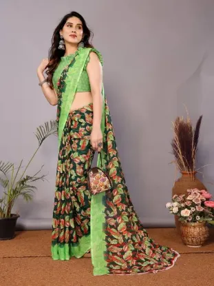 Show details for Printed Daily Wear Georgette Saree (Green) Picture of Printed Daily Wear Georgette Saree (Green)