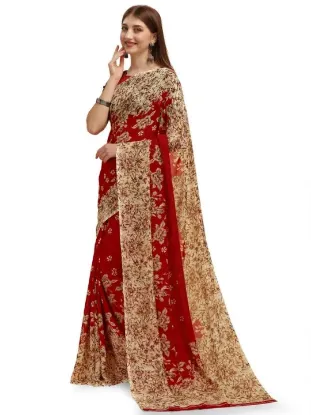 Show details for Floral Print Bollywood Georgette Saree (Red, Beige) Picture of Floral Print Bollywood Georgette Saree (Red, Beige)