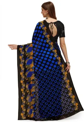 Show details for Floral Print Bollywood Georgette Saree (Blue) Picture of Floral Print Bollywood Georgette Saree (Blue)