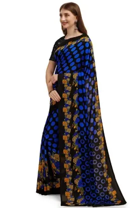 Show details for Floral Print Bollywood Georgette Saree (Blue) Picture of Floral Print Bollywood Georgette Saree (Blue)