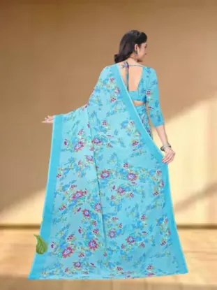 Show details for Floral Print Daily Wear Georgette Saree (Blue) Picture of Floral Print Daily Wear Georgette Saree (Blue)