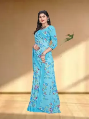 Show details for Floral Print Daily Wear Georgette Saree (Blue) Picture of Floral Print Daily Wear Georgette Saree (Blue)