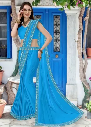 Show details for Bollywood Lycra Blend, Chiffon Saree (Light Blue) Picture of Bollywood Lycra Blend, Chiffon Saree (Light Blue)
