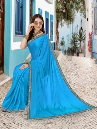 Show details for Bollywood Lycra Blend, Chiffon Saree (Light Blue) Picture of Bollywood Lycra Blend, Chiffon Saree (Light Blue)