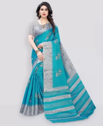 Show details for Printed Madhubani Cotton Silk Saree (Blue, Grey) Picture of Printed Madhubani Cotton Silk Saree (Blue, Grey)