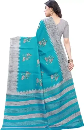 Show details for Printed Madhubani Cotton Silk Saree (Blue, Grey) Picture of Printed Madhubani Cotton Silk Saree (Blue, Grey)