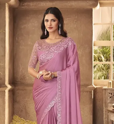 Show details for Women's Silk Embroidery Saree with Net Sequine work Blouse Piece Picture of Women's Silk Embroidery Saree with Net Sequine work Blouse Piece