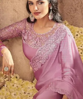 Show details for Women's Silk Embroidery Saree with Net Sequine work Blouse Piece Picture of Women's Silk Embroidery Saree with Net Sequine work Blouse Piece