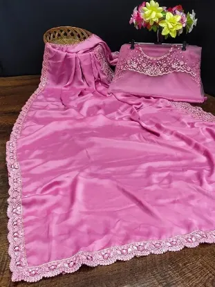Show details for Women's Silk Embroidery Saree with Net Sequine work Blouse Piece Picture of Women's Silk Embroidery Saree with Net Sequine work Blouse Piece
