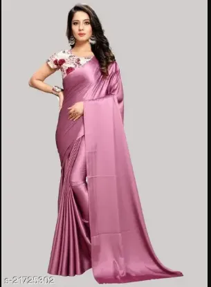Show details for Silk Satin Silk Peach Saree With Blouse Picture of Silk Satin Silk Peach Saree With Blouse