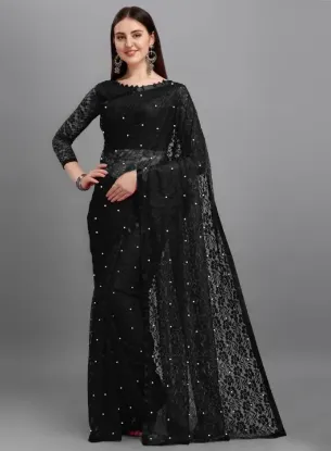 Show details for Self Design Bollywood Net Saree (Black) Picture of Self Design Bollywood Net Saree (Black)
