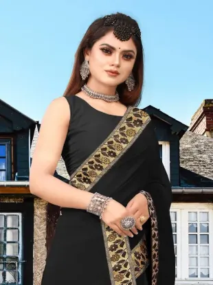Show details for Printed Banarasi Lycra Blend, Chiffon Saree (Black, Gold) Picture of Printed Banarasi Lycra Blend, Chiffon Saree (Black, Gold)
