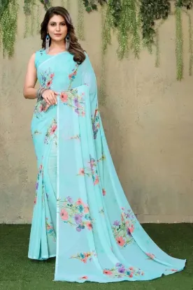 Show details for Printed, Digital Print Daily Wear Georgette Saree (Light Blue) Picture of Printed, Digital Print Daily Wear Georgette Saree (Light Blue)