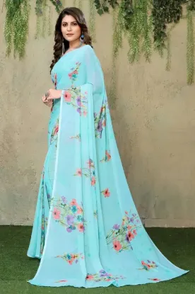 Show details for Printed, Digital Print Daily Wear Georgette Saree (Light Blue) Picture of Printed, Digital Print Daily Wear Georgette Saree (Light Blue)
