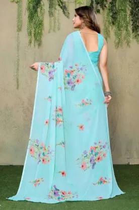 Show details for Printed, Digital Print Daily Wear Georgette Saree (Light Blue) Picture of Printed, Digital Print Daily Wear Georgette Saree (Light Blue)