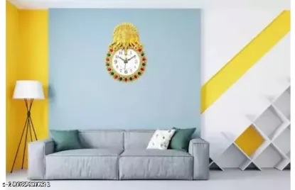 Picture of IRU Creation Present Analog Wall Clock with Glass for Living Room || Badroom || Shop || Office || Home Décor || 24 cm X 33 cm (Golden)