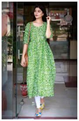 Show details for Gulabi Dori Grass Green Handblock Dress With Lining Inside Picture of Gulabi Dori Grass Green Handblock Dress With Lining Inside