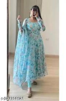 Show details for Floral Print Georgette Stitched Anarkali Gown  (Light Blue) Picture of Floral Print Georgette Stitched Anarkali Gown  (Light Blue)