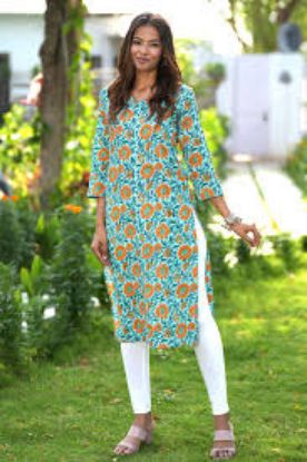 Show details for Floral Printed V-Neck Cotton Straight Kurta Picture of Floral Printed V-Neck Cotton Straight Kurta